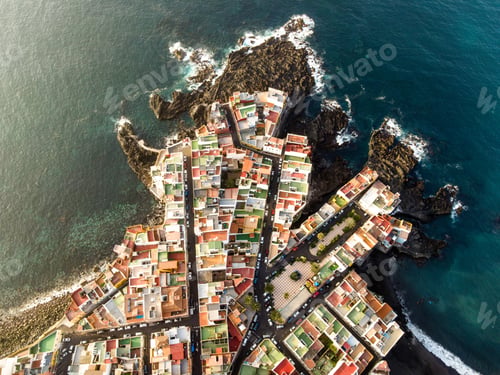 Preview: aerial view of a very colorful coastal neighborhood