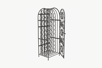 Preview: Arched metal wine rack with grid and scrollwork design