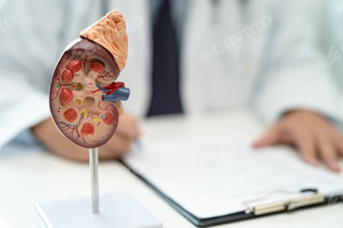 Preview: Kidney disease, Chronic kidney disease ckd, Doctor with human model to study and treat in hospital.