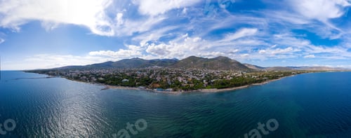 Preview: Nea Makri, Greece panoramic view. Mediterranean city background. Banner.