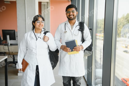 Preview: Indian medical students boy and girl. Concept of education, medicine