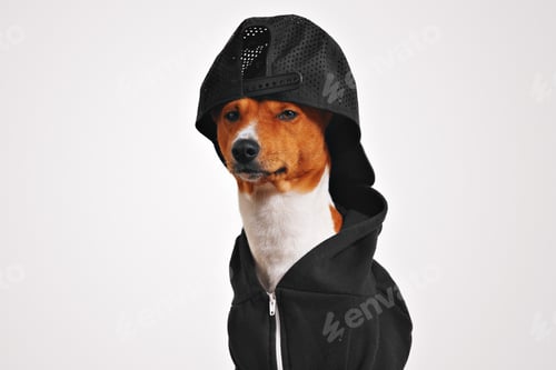 Preview: Portrait of a dog in black zippered hoodie