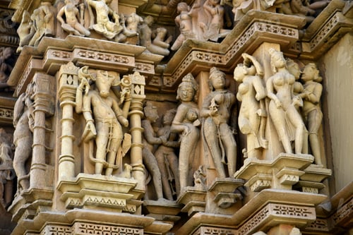 Preview: Stone carving sculptures Javari Temple, Khajuraho, a UNESCO world Heritage site, India.
