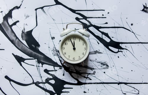 Preview: Vintage alarm clock in art paint. Above view