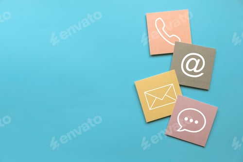 Preview: Icon of communication type on colorful paper. Contact us or Customer support hotline people connect.