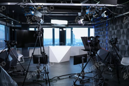 Preview: Modern video recording studio with professional cameras