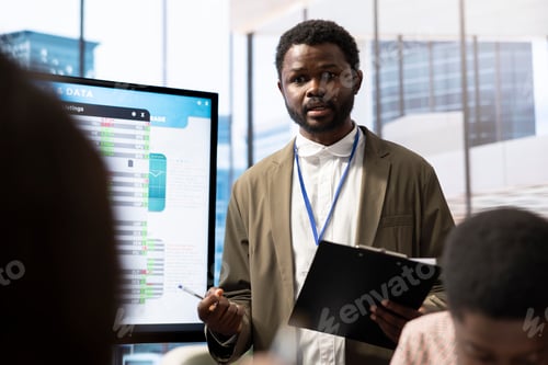 Preview: Financial expert briefing his team members about new enterprise objectives