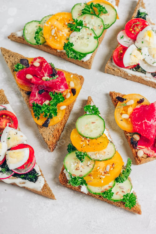Preview: Healthy Italian bruschetta sandwich with fresh ingredients