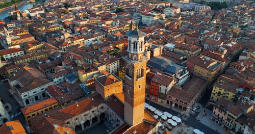 Preview: Verona city skyline, aerial view of Piazza delle Erbe, Torre dei Lamberti, Italy