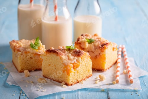 Preview: Homemade peach cake ready to eat. Best tastes with milk.