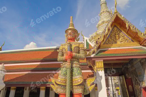 Preview: Golden pagoda at Temple of the Emerald Buddha in Bangkok, Thailand. Wat Phra Kaew and Grand palace