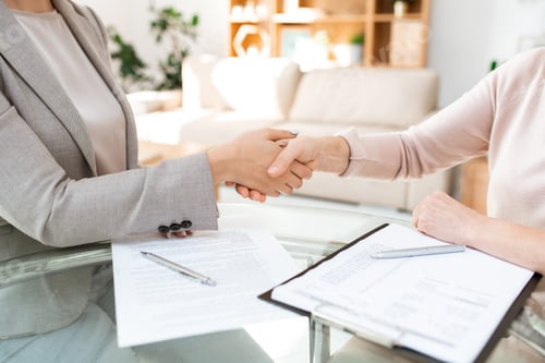 Preview: Handshake over table of young and mature females after negotiating