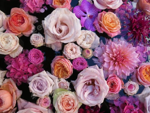 Preview: Background image of multicolour roses. Colored fresh pastel roses. Pink and white roses