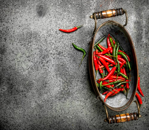 Preview: Chili Peppers in Rustic Bowl on Concrete Background