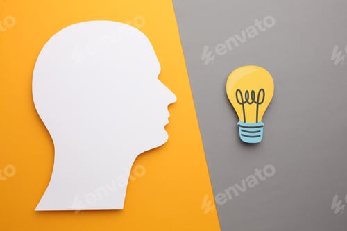 Preview: Creative thinking ideas and innovation concepts. Yellow coloured light bulb on the background