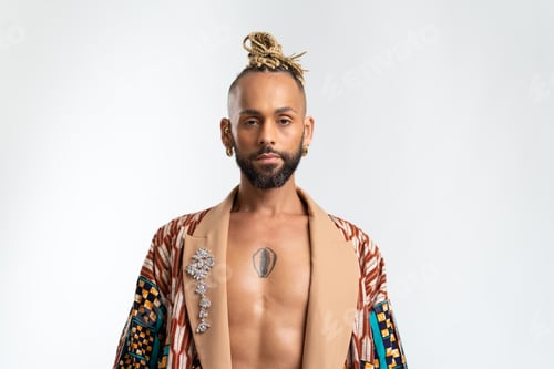 Preview: Vibrant Style: Black Gay Man in Colorful Jacket