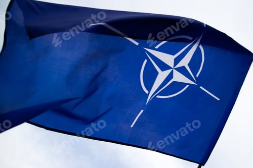 Preview: NATO flag.North Atlantic Treaty Organization flag waving.