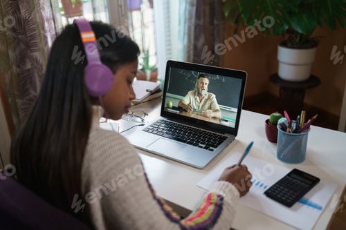Preview: Teen Student Learning Online with Teacher on Laptop