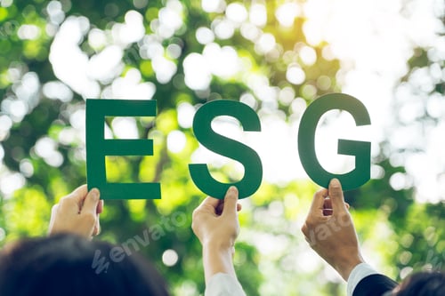 Preview: Hands of business team holding ESG text, Environmental, social and corporate governance concept.