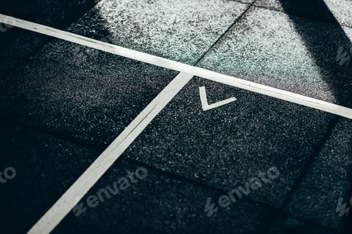 Preview: White painted markings on the floor at gym