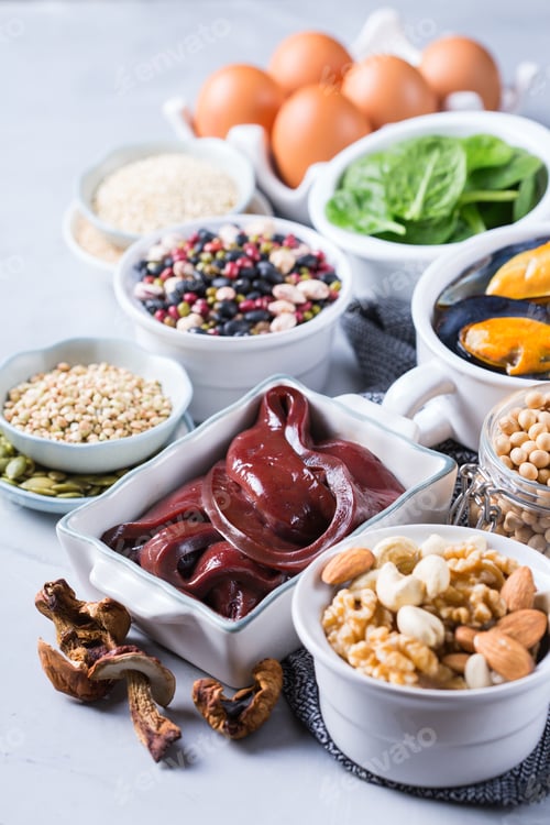 Preview: Foods high in iron, healthy dieting eating concept
