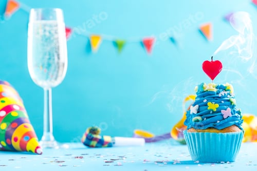 Preview: New Year or birthday card mockup with blow up candle