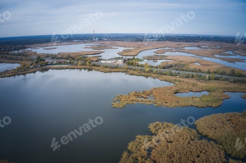 Preview: The road passes through the Samarskie Plavni picturesque Ukraine in the evening light