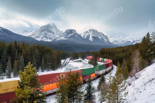 Preview: A freight train carrying container passing through the Bow Valley on winter at Morants Curve