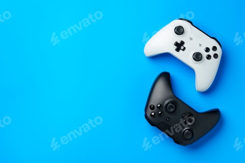 Preview: Two joystick on blue background top view