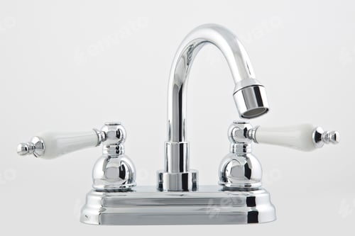 Preview: Modern steel faucets, for bathroom. Isolated on white background.