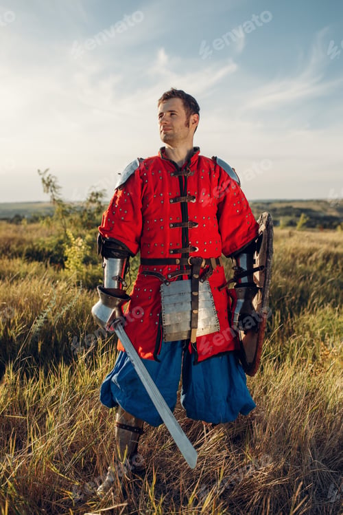 Preview: Medieval knight with sword poses in armor