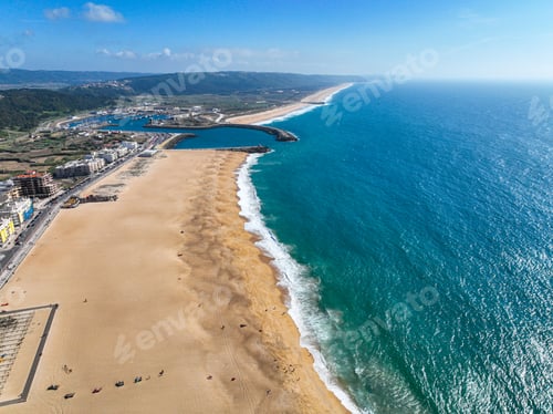 Preview: Aerial view of Nazare town and sandy coastline