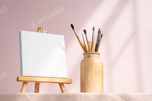 Preview: Artistic Still Life with Easel and Brushes