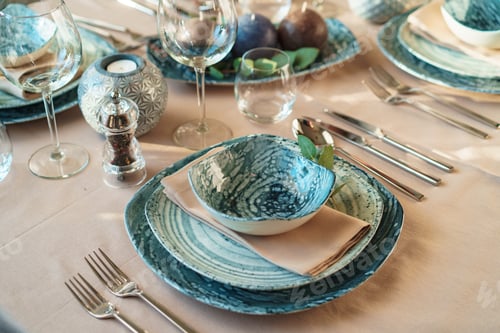 Preview: Luxury green table setting decorated with candles