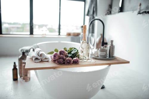 Preview: luxury bathroom interior loft bath romance valentine's day earth tone gray