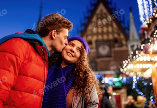 Preview: Young couple on Christmas market in Wroclaw, Poland