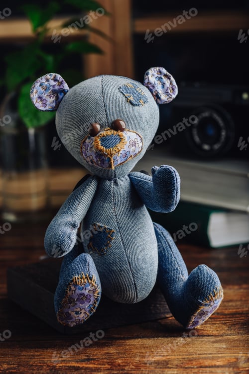 Preview: Blue Handmade Stuffed Bear Toy