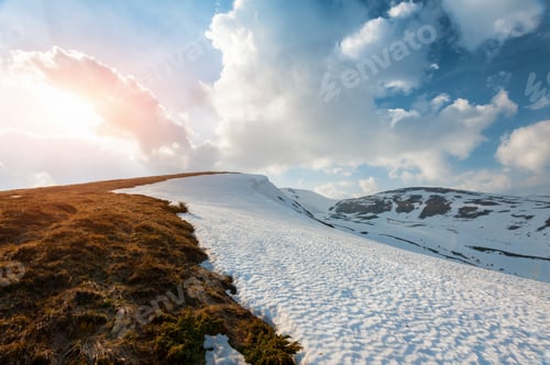 Preview: Fantastic spring landscape with snow mountain
