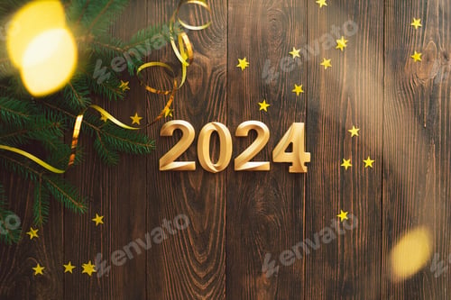 Preview: Happy New Years 2024. Christmas tree and Christmas decorations