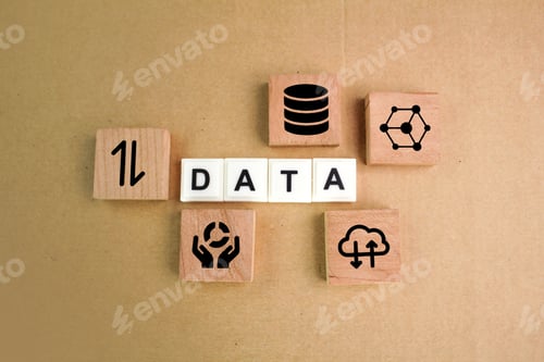 Preview: alphabet letter with data word and data icon