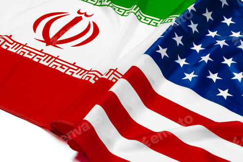 Preview: Flag of Iran together with flag of the United States of America