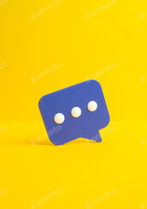 Preview: Purple comment clouds on a yellow background express opinions and feedback.