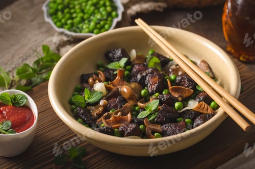 Preview: Homemade thai meat with forest mushrooms