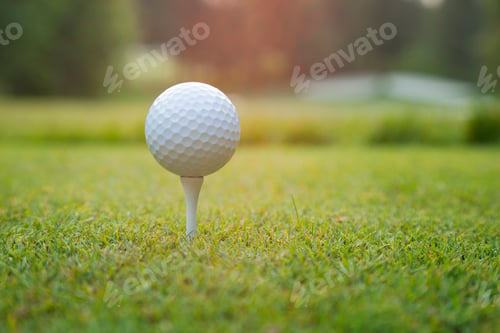 Preview: Close Up of Golf Ball on Tee in Late Afternoon