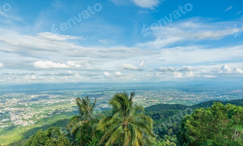 Preview: Aerial view of mountains of the city under skyline background