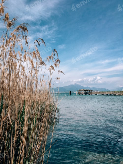 Preview: Natural background, light blue, lakeside, water, mountains, natural colors, landscape, pastel colors