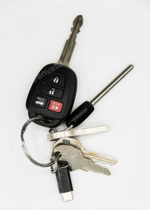 Preview: Black Car Keys On A Key Ring Isolated On White Background
