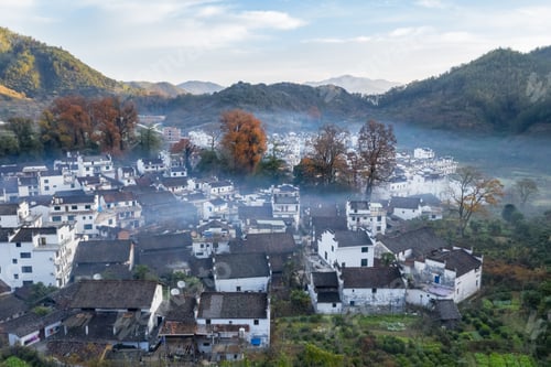 Preview: aerial view of shicheng village in late autumn