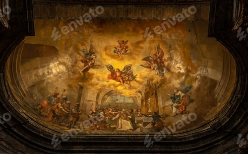 Preview: Girona medieval city, religious drawing inside the Basilica of San Felix, Costa Brava