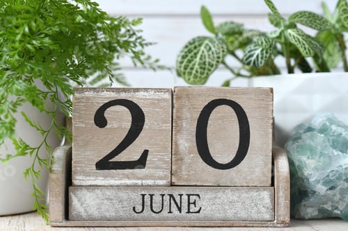 Preview: First Day of Summer aka Summer Equinox or solstice - June 20 on a wooden block calendar